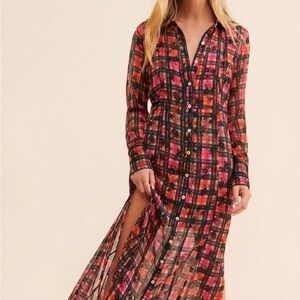 NWT Free People Plaid Button-Down Maxi Dress size S